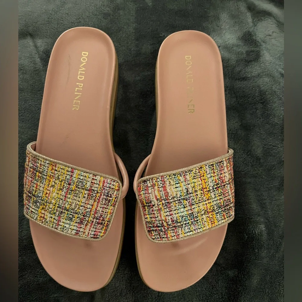 Donald J. Pliner Pink Multicolor Pink Tweed Slide Sandals Ladies Size 10. - Picture 1 of 15